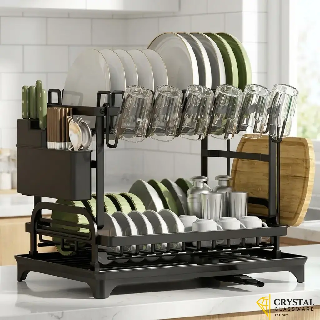Black stainless steel 2-tier dish drying rack